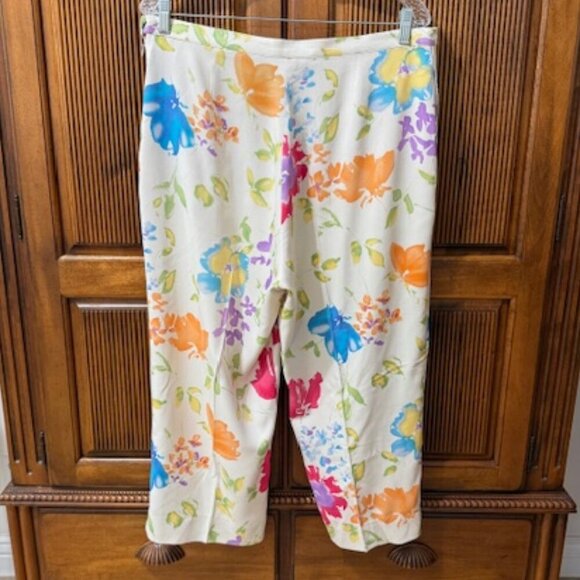 Bobby Chan Floral Cropped Capris Pants Silk Blend Women's Size 14 - Picture 2 of 5